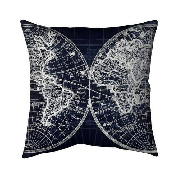 Begin Home Decor 5542-1616-CI104 16 x 16 in. World Map Blue Print-Double Sided Print Outdoor Pillow Cover