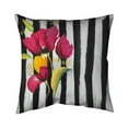 thumbnail image 1 of Begin Home Decor 5542-1616-FL112-1 16 x 16 in. Pink Flowers on Black Stripes-Double Sided Print Outdoor Pillow Cover, 1 of 1