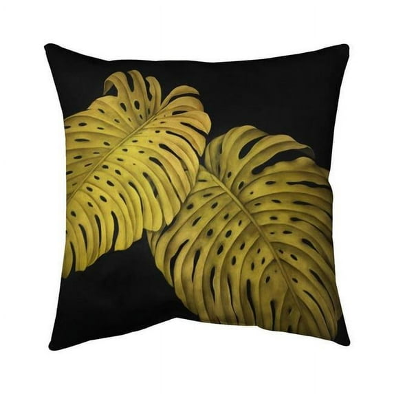 Begin Home Decor 5542-1818-FL356 18 x 18 in. Gold Monstera-Double Sided Print Outdoor Pillow Cover