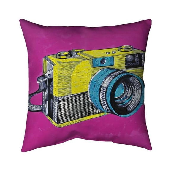 Begin Home Decor 5542-1818-MU4 18 x 18 in. Colorful Retro Camera Outdoor Throw Pillow - Home Decor