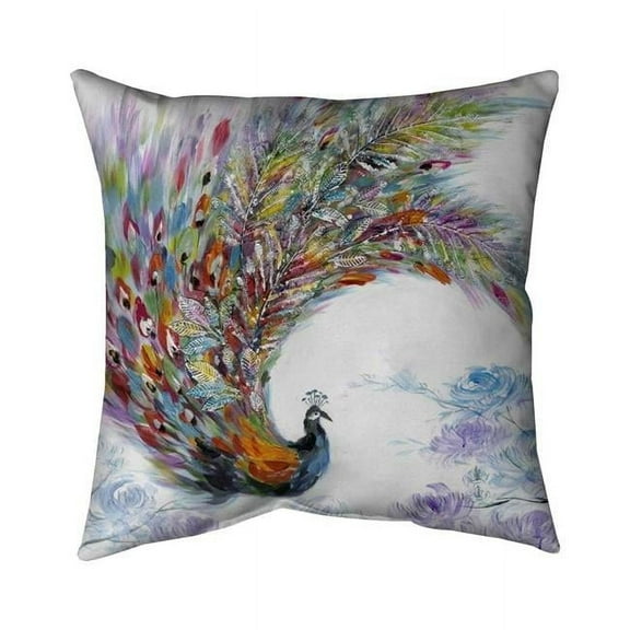 Begin Home Decor 5543-1616-AN18 16 x 16 in. Colorful Peacock with Flowers-Double Sided Print Indoor Pillow Cover