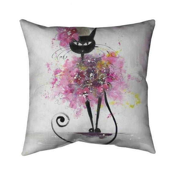 Begin Home Decor 5543-1616-AN30 16 x 16 in. Cartoon Cat with Pink Flowers-Double Sided Print Indoor Pillow Cover