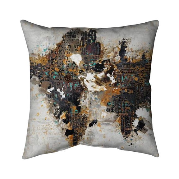 Begin Home Decor 5543-1616-CI146 16 x 16 in. Brown Satellite View Pillow - Abstract World Map Typography Decor