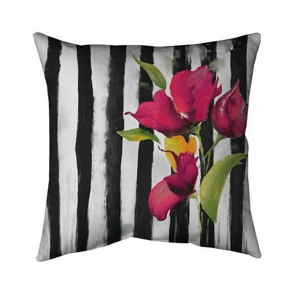 Begin Home Decor 5543-1616-FL113-1 16 x 16 in. Flowers on Black & White Stripes-Double Sided Print Indoor Pillow Cover