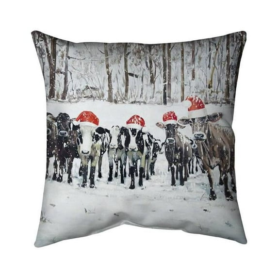 Begin Home Decor 5543-1616-HO24 16 x 16 in. Curious Christmas Cows-Double Sided Print Indoor Pillow Cover