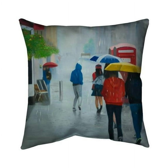 Begin Home Decor 5543-1616-ST56 16 x 16 in. People Walking Under Umbrella by A Rainy Day-Double Sided Print Indoor Pillow Cover