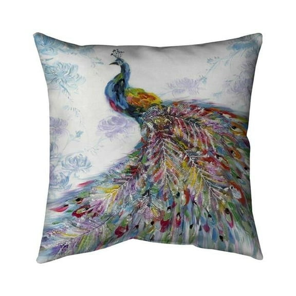 Begin Home Decor 5543-1818-AN17 18 x 18 in. Majestic Peacock with Flowers-Double Sided Print Indoor Pillow Cover