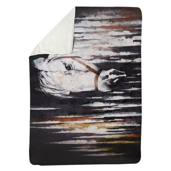 Begin Home Decor 5545-6080-AN103 60 x 80 in. White Horse in the Dark-Sherpa Fleece Blanket