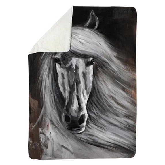 Begin Home Decor 5545-6080-AN124-1 60 x 80 in. White Horse-Sherpa Fleece Blanket