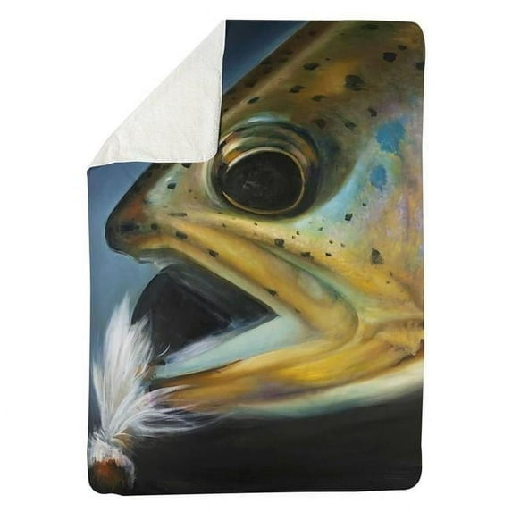 Begin Home Decor 5545-6080-AN172 60 x 80 in. Golden Trout with Fly Fishing Flie-Sherpa Fleece Blanket
