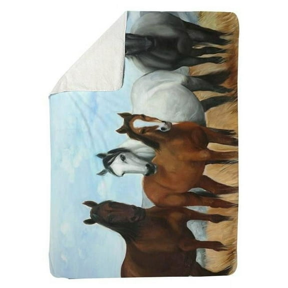 Begin Home Decor 5545-6080-AN318 60 x 80 in. Horses in the Meadow by The Sun-Sherpa Fleece Blanket