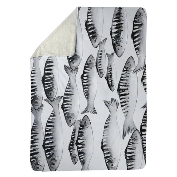 Begin Home Decor 5545-6080-AN434 60 x 80 in. Grey Shoal of Fish-Sherpa Fleece Blanket