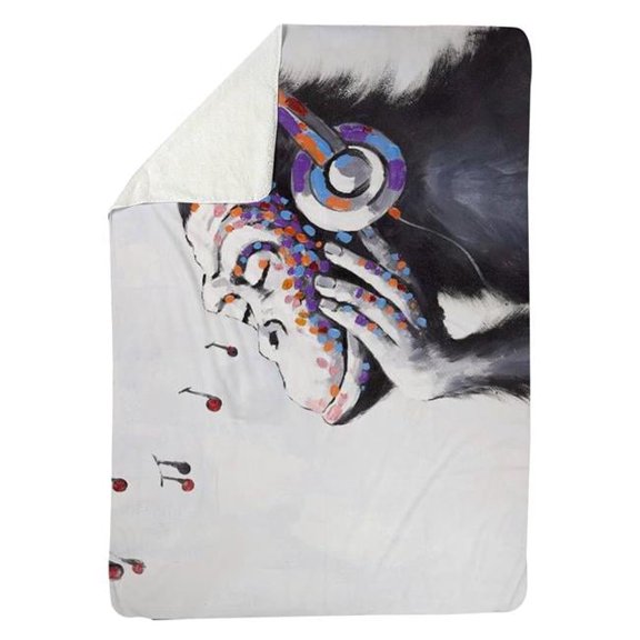 Begin Home Decor 5545-6080-AN96 60 x 80 in. Monkey Listening Music-Sherpa Fleece Blanket