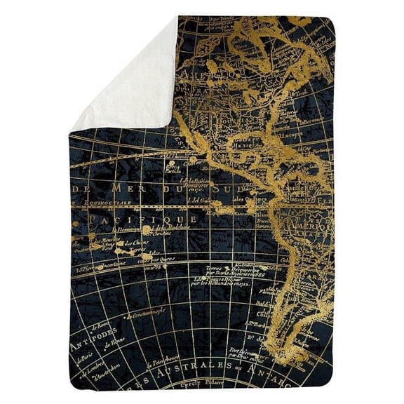 Begin Home Decor 5545-6080-CI120 60 x 80 in. Blue & Marine World Map Globe-Sherpa Fleece Blanket