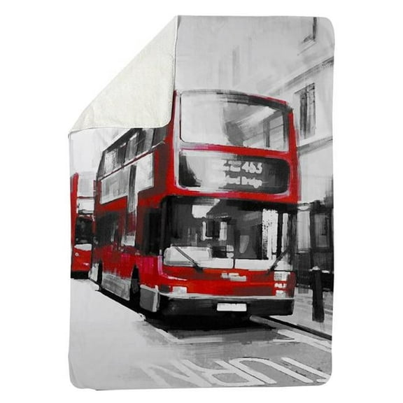 Begin Home Decor 5545-6080-CI186 60 x 80 in. Red Bus Londoner-Sherpa Fleece Blanket