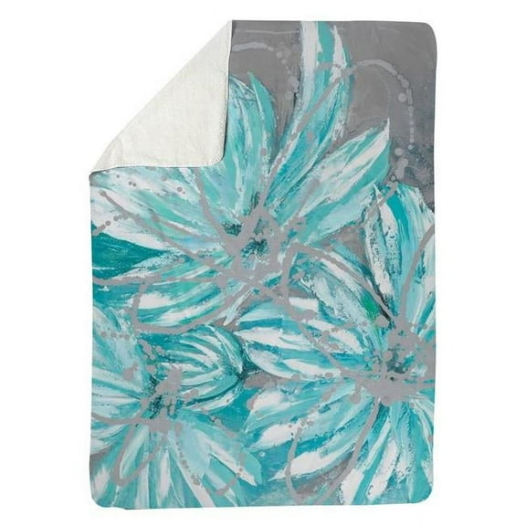Begin Home Decor 5545-6080-FL152 60 x 80 in. Three Little Abstract Blue Flowers-Sherpa Fleece Blanket