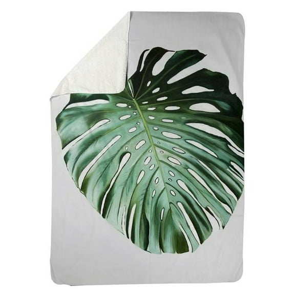 Begin Home Decor 5545-6080-FL357 60 x 80 in. Monstera Leaf-Sherpa Fleece Blanket