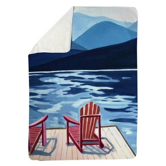Begin Home Decor 5545-6080-LA141 60 x 80 in. Lake, Dock, Mountains & Chairs-Sherpa Fleece Blanket
