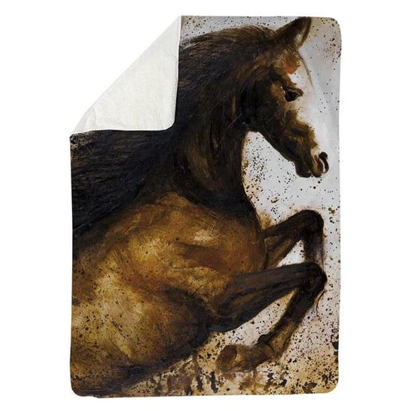 Begin Home Decor 5545-8060-AN91 60 x 80 in. Horse Rushing Sherpa Fleece Blanket - Farm Animal Decor