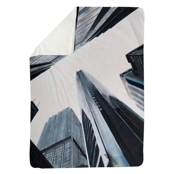 Begin Home Decor 5545-8060-CI289 60 x 80 in. Contemporary Cities Sherpa Fleece Blanket - Skyscraper View