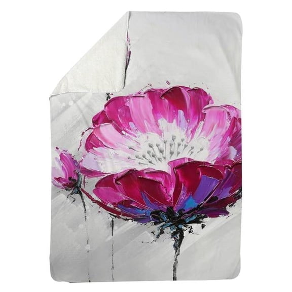 Begin Home Decor 5545-8060-FL59 60 x 80 in. Gray Contemporary Sherpa Fleece Blanket - Fuchsia Wild Flower
