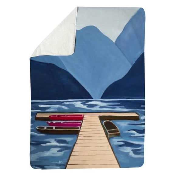 Begin Home Decor 5545-8060-LA140 60 x 80 in. Cozy Sherpa Fleece Blanket - Lake, Quai & Mountains Design