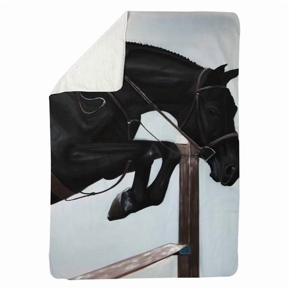 Begin Home Decor 5545-8060-SP80 60 x 80 in. Riding Competition Black Sherpa Fleece Blanket - Home Decor