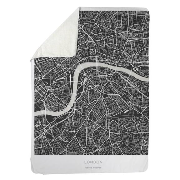 Begin Home Decor 5545-8060-TV15-1 60 x 80 in. Graphic Map of London Gray Sherpa Fleece Blanket - Home Decor