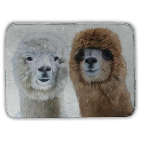 Begin Home Decor 5930-1724-AN470 17 x 24 in. Two Llamas White Bath Mat - Bedroom Decor - Animal Theme