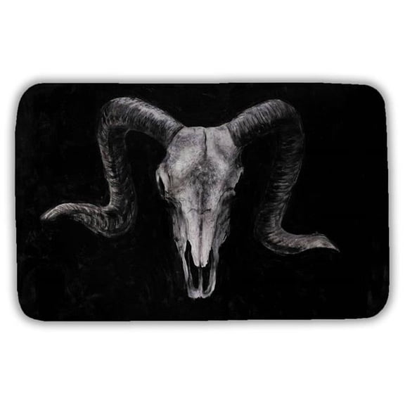 Begin Home Decor 5930-2134-AN226 21 x 34 in. Ram Skull Grunge Style Gray Bath Mat - Home Decor Accent