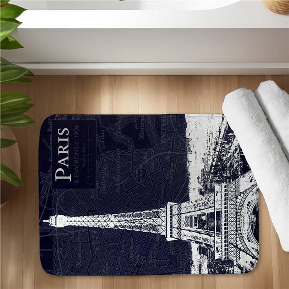 Begin Home Decor 5930-2417-CI103 17 x 24 in. Paris Blue Print Eiffel Tower Bath Mat - Home Decor Essential