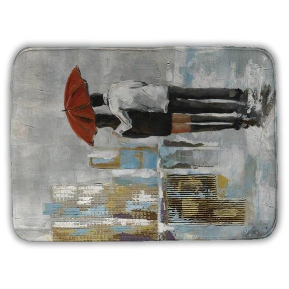 Begin Home Decor 5930-2417-CI14 17 x 24 in. Contemporary Blue Bath Mat - Couple Walking Under Umbrella