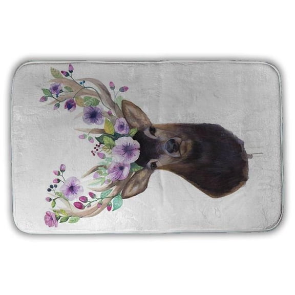 Begin Home Decor 5930-3421-AN389 21 x 34 in. Romantic Animals Brown Bath Mat - Roe Deer Head with Flowers