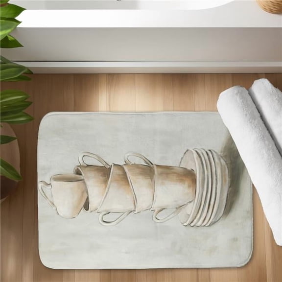 Begin Home Decor C1BM1724DA9BVX 17 x 24 in. Stacked Cups - Gray Bath Mat for Kitchen Home Decor