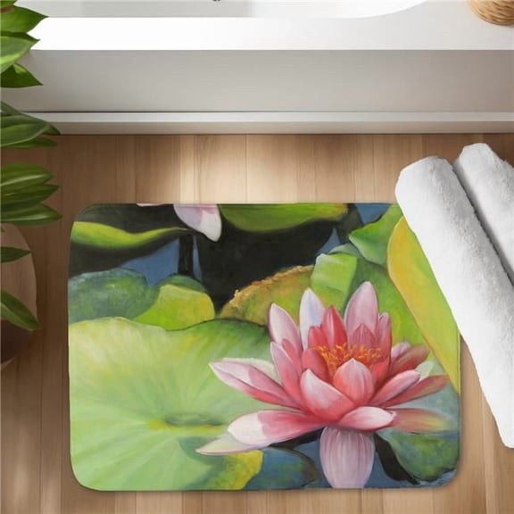 Begin Home Decor C1BM1724IRRJ7Y 17 x 24 in. Water Lilies & Lotus Flowers Bath Mat - Home Decor Essentials