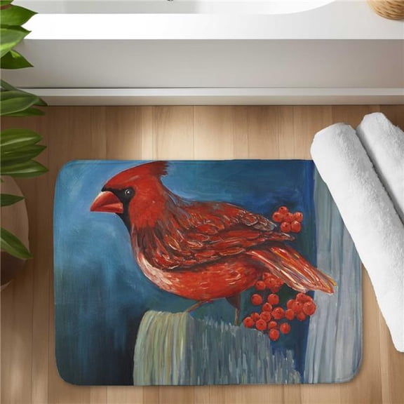 Begin Home Decor C1BM1724KNWCCY 17 x 24 in. Redbreast Bird on a Branch - Contemporary Bedroom Bath Mat