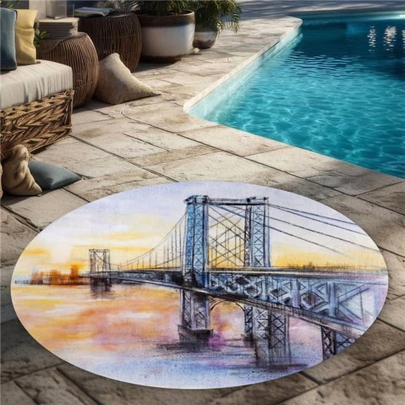 Begin Home Decor C1COAR550U44WK 5 x 5 ft. Abstract Brooklyn Bridge Blue Round Outdoor Area Rug - Home Decor