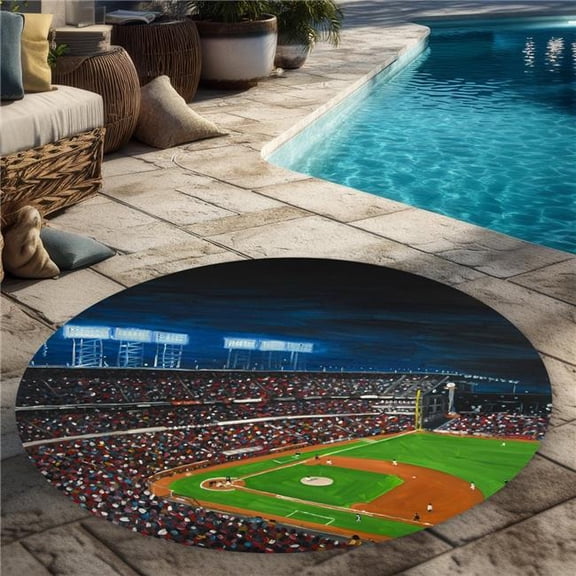 Begin Home Decor C1COAR553B68FU 5 x 5 ft. Baseball Game Rug - Hobbies Blue Round Outdoor Home Decor