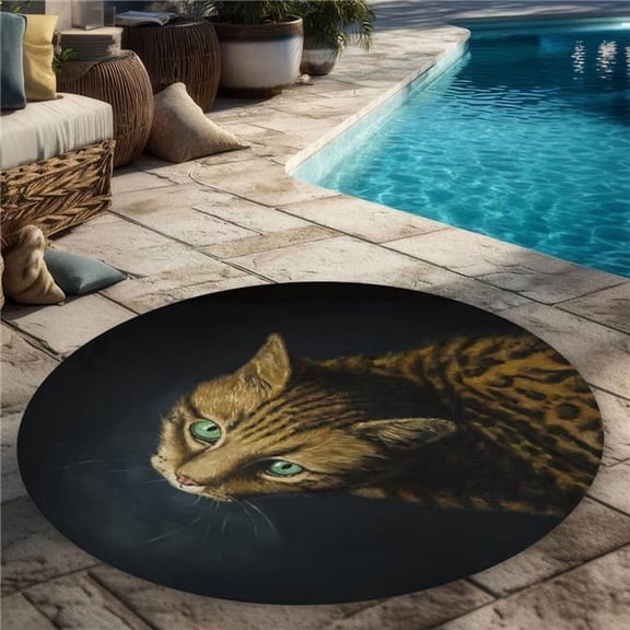 Begin Home Decor C1COAR55844NP3 5 x 5 ft. Bengal Cat Feline Modern Round Outdoor Area Rug for Home Decor