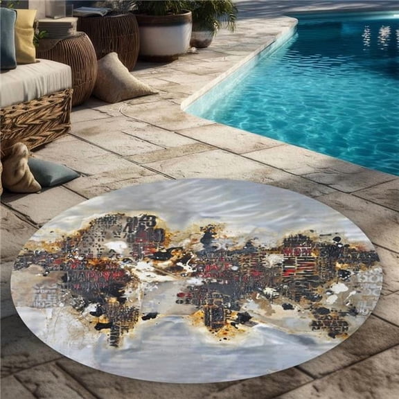 Begin Home Decor C1COAR55AH7CD0 5 x 5 ft. Texturized World Map Rug - Livingroom Satellite View Decor - Round