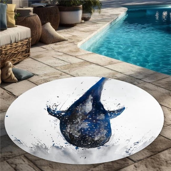Begin Home Decor C1COAR55FLB4LI 5 x 5 ft. Shark Whale Blue Office Round Outdoor Rug - Home Decor Essentials
