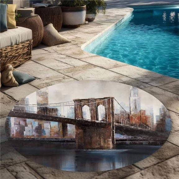 Begin Home Decor C1COAR55GX1PN8 5 x 5 ft. Urban Brooklyn Bridge Round Outdoor Area Rug - Home Decor