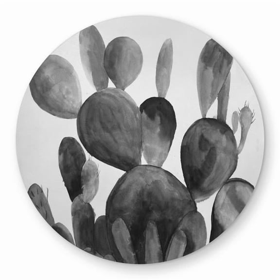 Begin Home Decor C1COAR55HT0N0B 5 x 5 ft. Grayscale Paddle Cactus Plant - Exotic Round Outdoor Rug