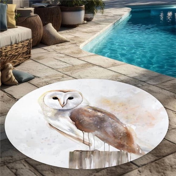 Begin Home Decor C1COAR55MNWMIN 5 x 5 ft. Barn Owl Round Outdoor Area Rug - Feathers Animals Decor