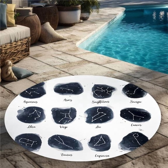Begin Home Decor C1COAR55MQHP3F 5 x 5 ft. Constellations Zodiac Signs Rug - Spiritual Blue Outdoor Decor - Round
