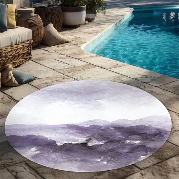 Begin Home Decor C1COAR55NPYHPC 5 x 5 ft. Purple Cloud - Abstract Shapes Round Outdoor Area Rug - Decor
