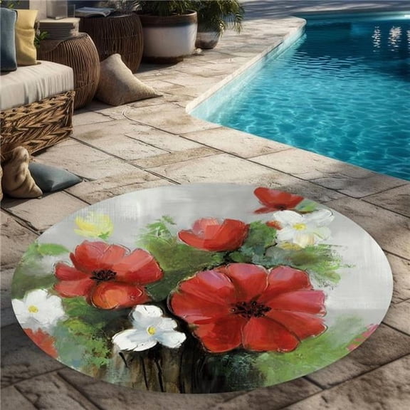 Begin Home Decor C1COAR55O14M4K 5 x 5 ft. Abstract Wild Flowers Bundle - Living Room Outdoor Area Rug - Round
