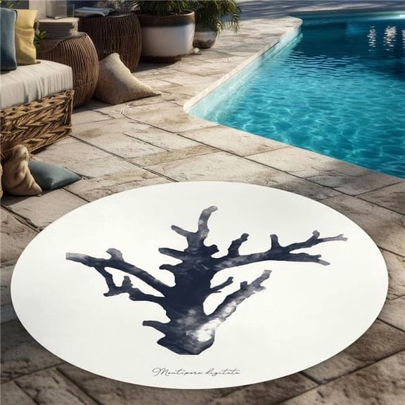 Begin Home Decor C1COAR55QAFR2H 5 x 5 ft. Montipora Digitata - Coastal Beige Round Outdoor Area Rug