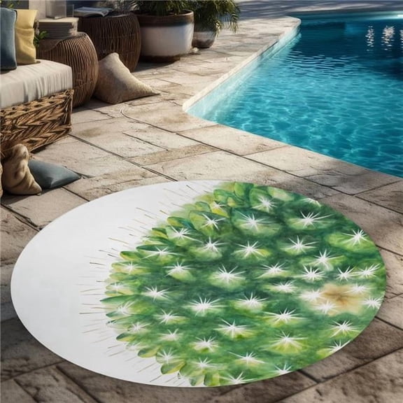 Begin Home Decor C1COAR55RK3AF9 5 x 5 ft. Watercolor Mini Cactus Rug - Floral Botanical Office Decor - Round