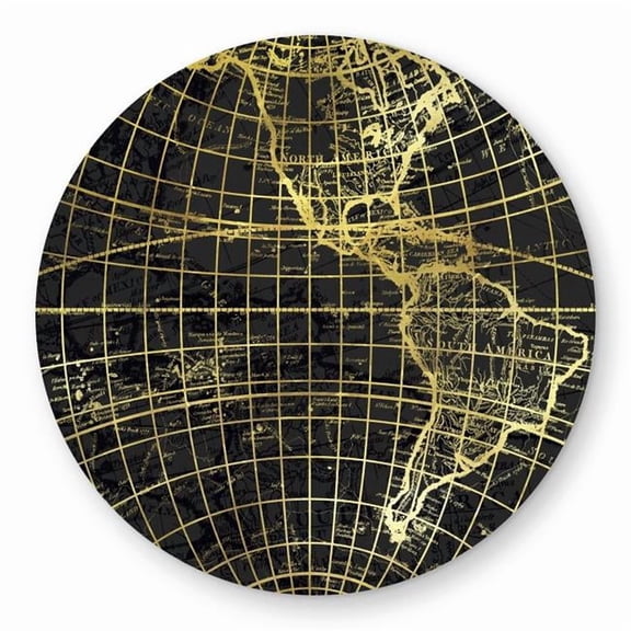 Begin Home Decor C1COAR55V9ZZ34 5 x 5 ft. Black & Marine World Map Globe - Modern Gold Round Rug